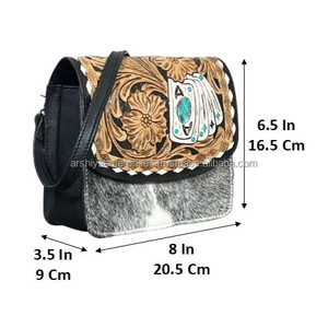 Handcrafted Genuine Cowhide <b>Leather</b> Crossbody Bag Western Floral <b>Tooled</b> Purse Hair-on Hide Shoulder Bag Vintage Style for Women - Product Image 2