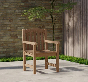 Ensemble de table à manger rectangulaire extérieure en teck massif avec chaises à accoudoirs, finition naturelle, meubles de jardin pour villa - Product Image 5