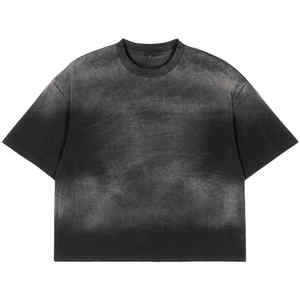 <b>Men's</b> Oversized <b>Tie</b>-Dye <b>Black</b> Cotton Short Sleeve O-Neck T-Shirt Casual Knitted Jersey Fabric - Product Image 1
