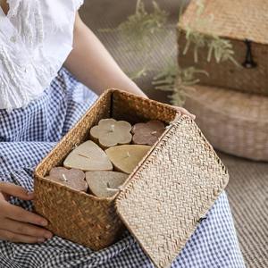 Juego de 2 cestas rectangulares de paja natural con tapa, cestas de almacenamiento hechas a mano, venta al por mayor, ecológicas, hechas en Vietnam - Product Image 5