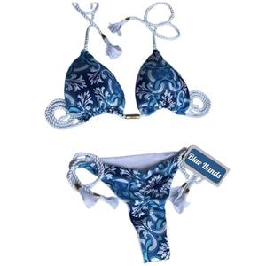 Ensemble de bikini tie-dye bleu pour femmes, 2 pièces, dégradé de couleurs, bikini à franges, maillot de bain en spandex et polyester extensible, vêtements de plage - Product Image 4
