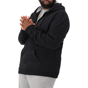 Men's <b>Black</b> Hooded Zip-Up Sweatshirt Regular Fit Casual Autumn Wear 100% Cotton <b>Fleece</b> Knitted Solid Color - Product Image 3