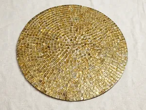 Plateau miroir rond en verre de style bohème pour la vente en gros, sous-plats et assiettes à bougies pour restaurants, mariages, tables de Noël et fêtes - Product Image 3