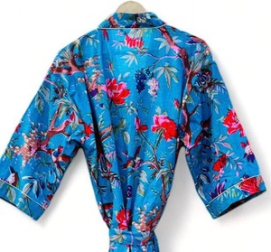 Peignoir 100% Coton à Col Kimono avec Imprimé Réactif, Motif Personnalisable, Ceinture à Nouer et Design Enveloppant - Product Image 2