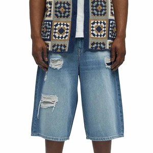 Manufacturer Men's Denim <b>Shorts</b> Baggy <b>Shorts</b> Big Holes Ripped Jean <b>Trousers</b> Knee <b>Length</b> Wholesale Supplier Summer Clothing - Product Image 3