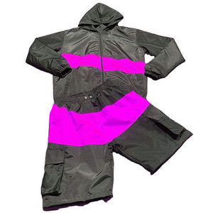 Men's <b>Waterproof</b> Windbreaker Set Hooded Sporty <b>Jacket</b> and Shorts Color Blocking Yellow Black Polyester Spring Wear - Product Image 4