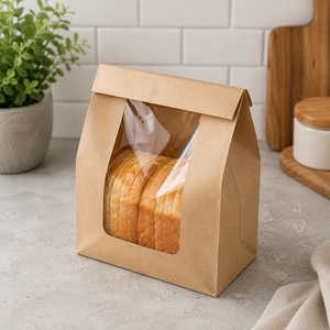 EcoRev Kraft Paper Bread <b>Bags</b> with Clear Window Self-Seal Biodegradable & Eco-Friendly Patch Handle Luxury Food Packaging - Product Image 2