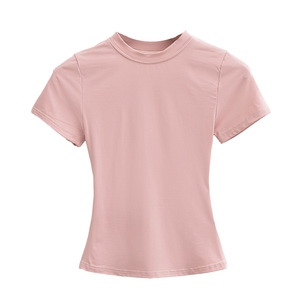 Camisetas de Alta Calidad al por Mayor, Camisetas Ajustadas de Moda Urbana para Mujer, Camisetas Cortas de Algodón con Cuello Redondo - Product Image 2