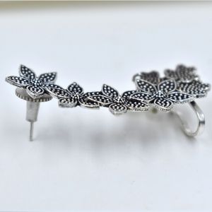 Trending Flower Pattern <b>Cuff</b> <b>Earrings</b> Vintage Silver Look Alike Women's Alloy Jewelry for Women and Girls - Product Image 1