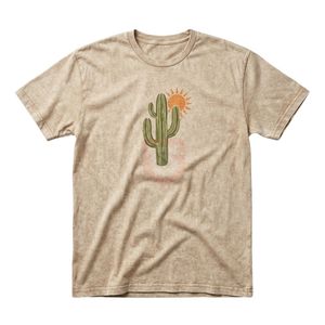 T-shirt homme minimaliste à motif cactus, délavé à l'acide, tons terreux, coton épais, style streetwear, col rond - Product Image 1