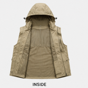 Chaleco de Pesca Multibolsillos para Hombre con Capucha Solar de Malla Desmontable, Chaqueta Táctica Ligera sin Mangas para Senderismo - Product Image 3