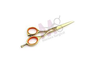 MACLURA SURGICAL High Quality Straight Sharp Stainless Steel Rubber <b>Barber</b> Scissors <b>Set</b> 2 Pieces Gold Color Thinning Scissors - Product Image 2