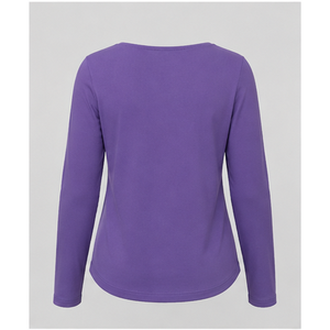Camiseta de manga larga con cuello en V angular violeta para mujer, corte ajustado, WTS-0049 - Product Image 2