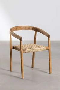 Chaise de salle à manger en teck de style scandinave avec assise et dossier en rotin tressé, mobilier d'intérieur écologique léger pour restaurant - Product Image 6