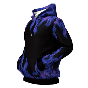 Sweat à capuche sublimation flamme bleu-violet, tricoté respirant, coupe droite, décontracté, streetwear automne avec poche - Product Image 1