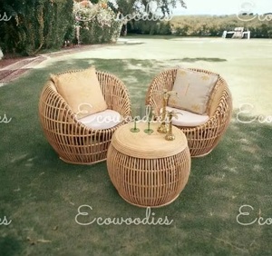 Ecowoodies Modern Luxury Hand-Woven Bamboo <b>Sofa</b> Set High-Density Foam Cushions Eco-friendly Lightweight Portable for Garden - Product Image 5