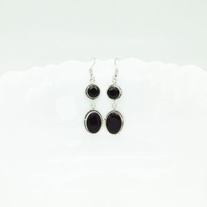 Pendientes Colgantes de Piedras Preciosas de Ónix Azul Verde Negro Oxidado Plateado al por Mayor con Forma de Lágrima Redonda |   Pendientes de Plata con Diseño de Gota - Product Image 3