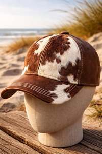 Hair on Hide Cow Leather Baseball Cap 6-Panel Adjustable Metal Buckle Unisex Casual Hat Adult Four Seasons Canvas Style - Product Image 5