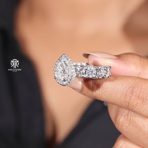 Anillo de Diamante Moissanita para Mujer, Diseño de Halo en Forma de Pera, Plata de Ley 925, Joyería Nupcial - Product Image 4