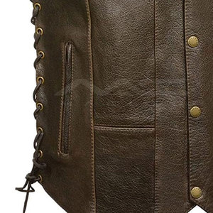 Gilet en cuir moderne, matériau durable, vêtement sans manches, finition soignée, poches avant, fermeture robuste, fabrication en gros - Product Image 4