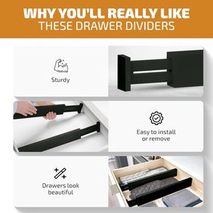 Organiseurs de tiroirs en bambou extensibles et ajustables de 17 po et 21,5 po, lot de 6, grands séparateurs d'étagères pour ustensiles de cuisine, séparateurs extensibles en C - Product Image 3