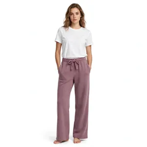 Women Mauve Wide Leg Sweatpants High Waist Drawstring Lounge Pants Relaxed Fit Soft Casual <b>Trousers</b> Custom Colors Sizes Logo OEM - Product Image 1