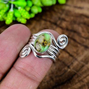 Sonoran Gold Turquoise <b>Ring</b> 925 Sterling <b>Silver</b> Wrapped Multi Band Handmade <b>Statement</b> Jewelry - Product Image 5