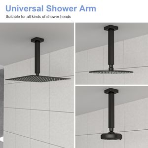 Set di accessori per bagno con braccio doccia da soffitto nero opaco da 8 pollici con flangia - Product Image 5