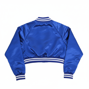 Veste de sport bleue avec logo brodé sur le devant, col rabattu, manches régulières, style preppy, longueur courte, unisexe, vêtements d'automne - Product Image 4