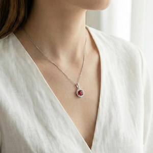 Pendentif rubis rouge en argent sterling 925, collier artisanal en pierres précieuses, bijoux bohèmes élégants, cadeau unique pour femmes - Product Image 4
