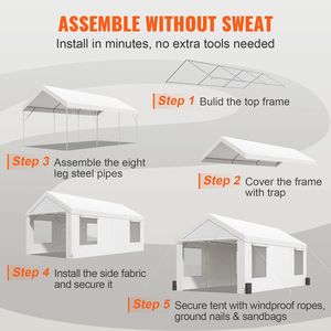 Tettoia per Auto 10x20ft Resistente con Finestre e Porte Ventilate, Garage Esterno con Pareti Laterali Rimovibili, Struttura Singola in Polietilene - Product Image 6