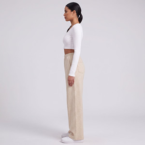 <b>Women's</b> <b>Fleece</b> Straight Mid Waist Loose Fit Eco-Friendly Breathable Full Length Winter <b>Trouser</b> - Product Image 3