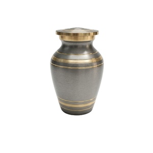 Atractiva urna funeraria de latón para cenizas humanas, urna conmemorativa clásica de metal gris y dorado con tapa roscada segura. - Product Image 1