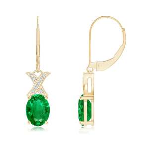 14Kt Yellow Gold Oval Emerald Drop <b>Earrings</b> Diamond <b>Infinity</b> Leverback Dangle Fine Jewelry for Women Gift for Fiance - Product Image 1