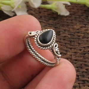 Bague en Onyx Noir Naturel en Forme de Poire, Argent Sterling 925, Bague Goutte d'Eau, Bijoux Gothiques Vintage, Bague de Fiançailles pour Femme, Vente en Gros - Product Image 3