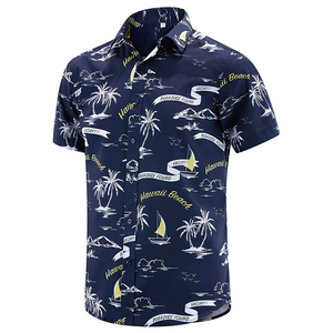 Chemise décontractée à manches courtes boutonnée pour homme, motif à pois bleu marine, 100% coton, anti-rétrécissement, respirante, pour les vacances d'été, en popeline - Product Image 2