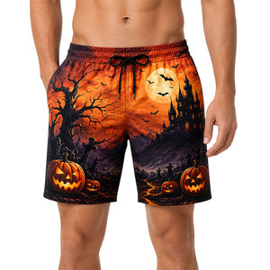 Custom <b>Men</b> Halloween Pumpkin Print Swim Shorts Quick Dry Beach Shorts Lightweight Summer Vacation Swim <b>Trunks</b> OEM ODM Service - Product Image 1