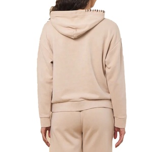 Sweat-shirt à capuche beige surdimensionné unisexe, décontracté, en coton French Terry, avec poche, manches longues, couleur unie, pour l'automne - Product Image 2