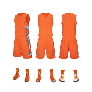 Custom Orange Basketball Uniform Set Sleeveless V-Neck Jersey Matching Shorts Sublimated Print Moisture Wicking <b>Athletic</b> Wear - Product Image 1