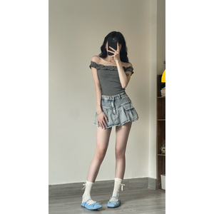 เสื้อยืดคอตตอนเจอร์ซีย์ทรงตรงเอวสูง กระชับรูปร่าง ผู้หญิง สไตล์รัดรูป ประหยัดเวลา ตกแต่งระบายไหล่เดียว พรีเมียม ขายดี เป็นมิตรต่อสิ่งแวดล้อม - Product Image 6