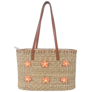 High Quality Handwoven Seagrass <b>Tote</b> <b>Bag</b> with Floral Applique, Rectangular <b>Woven</b> Straw Handbag for Beach & Home Decor - Product Image 1