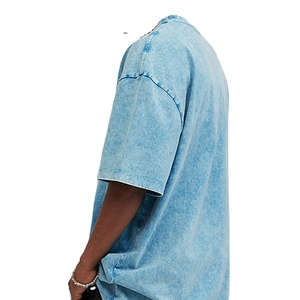 T-shirt à manches courtes tie-dye surdimensionné pour homme, col rond, style streetwear, jersey de coton, coupe longue, bleu - Product Image 3