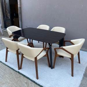Modern Rectangle Dining <b>Table</b> With <b>Wood</b> Legs And Marble <b>Top</b> For Home Apartment Furniture 6 Seating Capacity Stable Design - Product Image 3