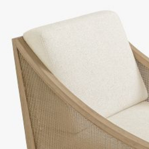 Chaise moderne en teck massif de haute qualité avec dossier en rotin tressé pour usage intérieur. - Product Image 4
