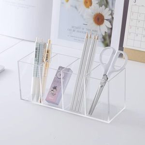Portalápices acrílico con múltiples compartimentos para lápices, bolígrafos, tijeras y borradores, caja de almacenamiento de papelería para uso en oficina y escuela. - Product Image 1