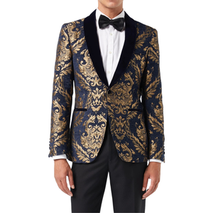 Traje de esmoquin de lujo para hombre, jacquard transpirable, con solapa tipo chal, corte ajustado, dos piezas, formal para bodas y fiestas, con logo frontal, OEM ODM, venta al por mayor - Product Image 6