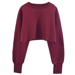 Best Selling Women's 100% Cotton Fleece Crop <b>Top</b> Color Block Sweatshirt Breathable Winter Autumn Casual - Product Image 1
