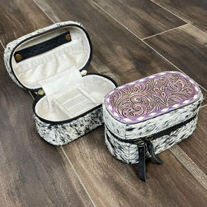 Handmade Custom Cowhide <b>Small</b> Ring Earring Necklace Storage <b>Box</b> Hand Tooled Leather Travel <b>Jewelry</b> Case Organizer Accessory <b>Gift</b> - Product Image 4