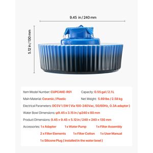 Fontanella per Gatti in Ceramica con Pompa Ultra-Silenziosa, 2.1L/71oz, Fontana per Animali Domestici a Forma di Cupcake, Scarico a 360 Gradi, Dispenser d'Acqua per Gatti in Porcellana 4L/5L - Product Image 4