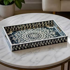 High Quality Wood <b>Tray</b> Classic Design Handcrafted Natural Bone Inlay MDF Food Inspired India for Serving Home Restaurants Hotels - Product Image 3